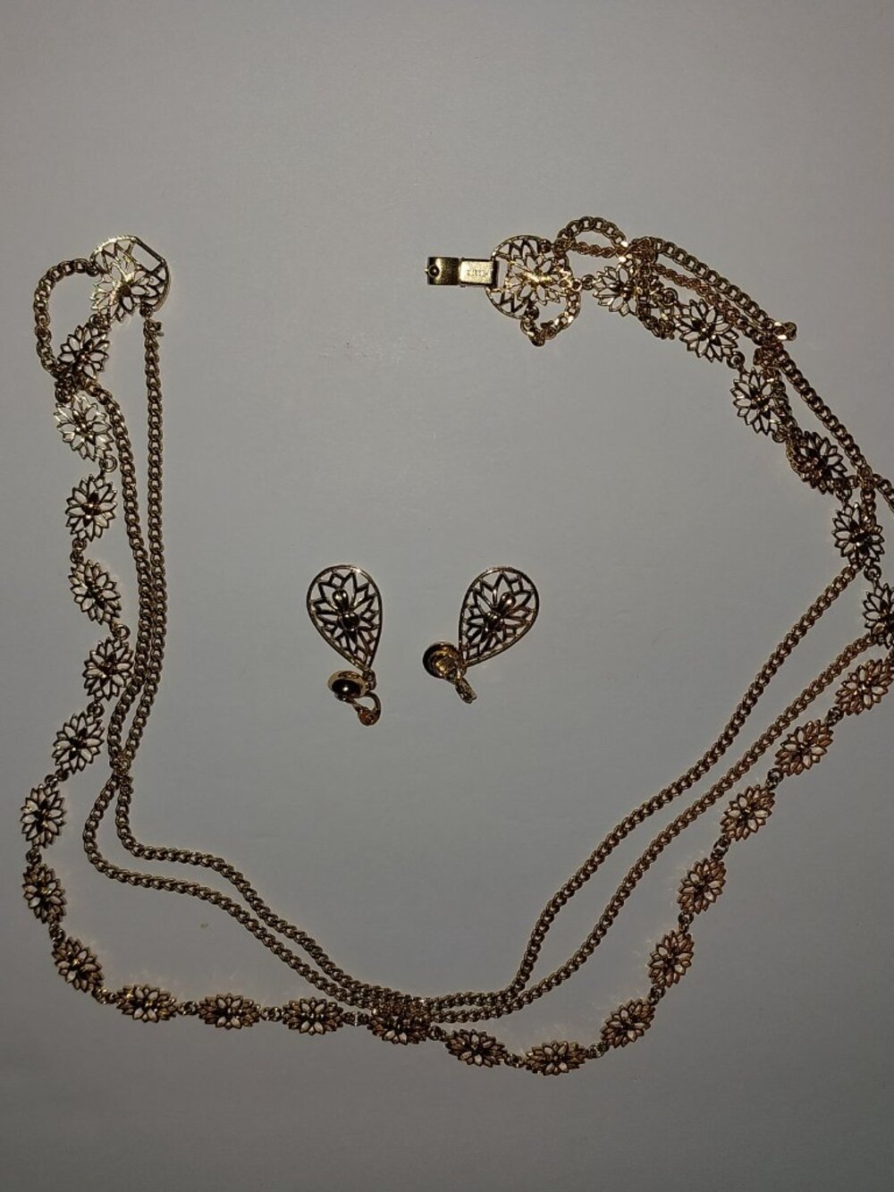 Vintage Monet gold tone layered necklace plus earrings
